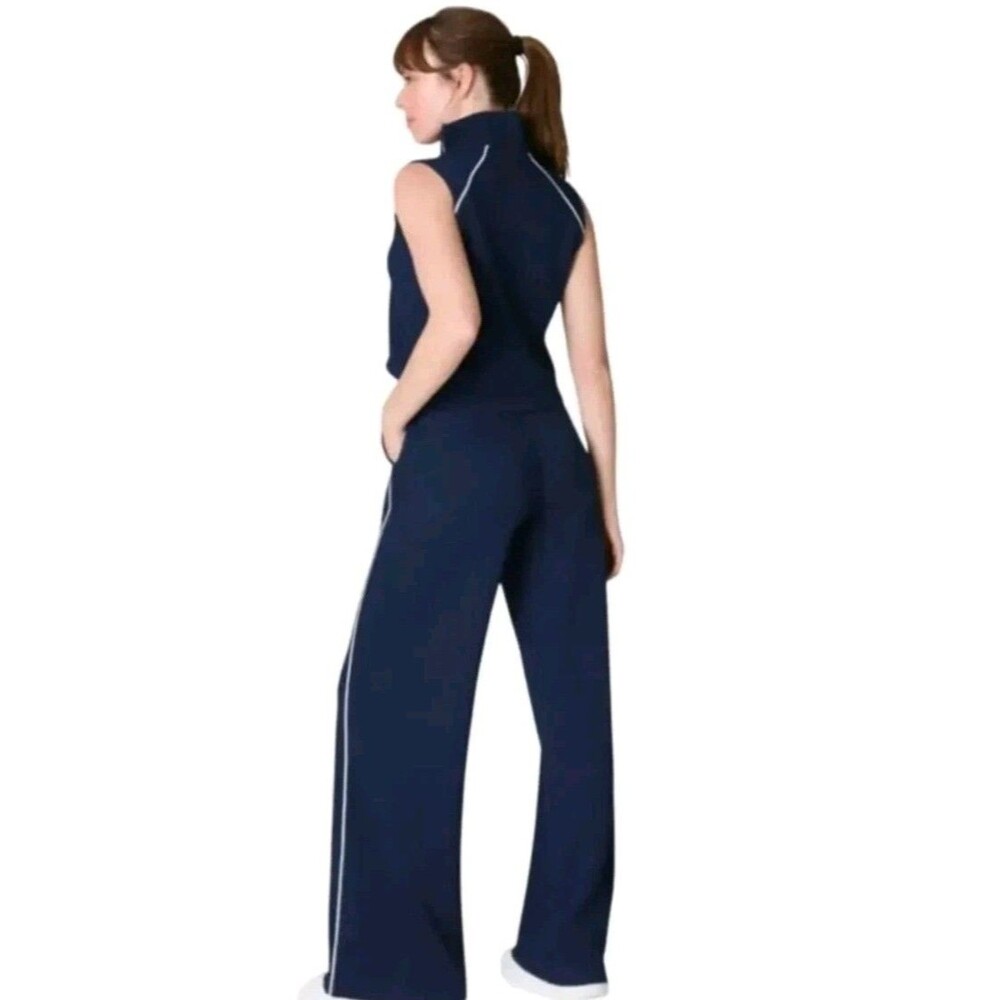NWT Spanx Airessentials Pique Navy Open back XL Wide-Leg Jumpsuit Ashwood Travel - Picture 6 of 6